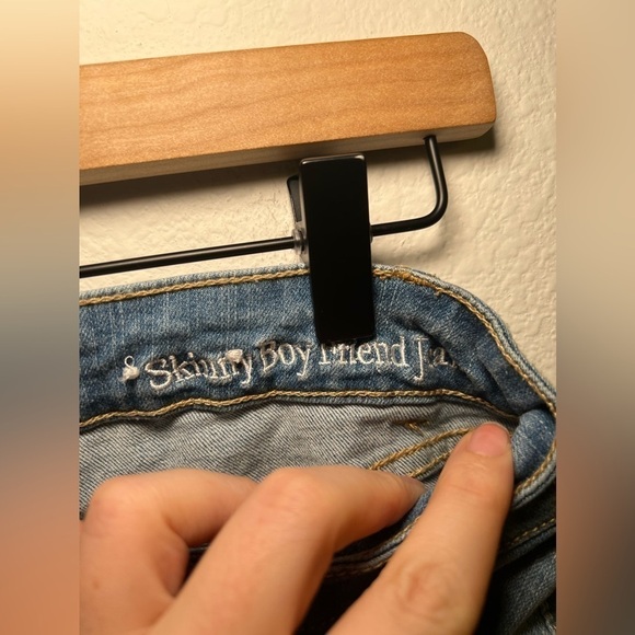 Blue Distressed Skinny Boyfriend Jeans - Picture 4 of 4